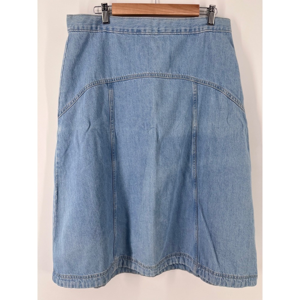 Old Navy Drapey Denim High Rise Midi Skirt Light Wash Blue Size 12 Rear Zip Boho